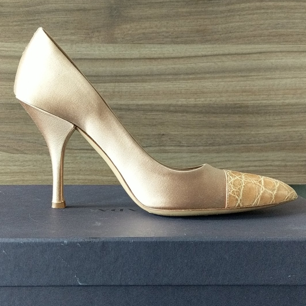 Pink satin prada pumps